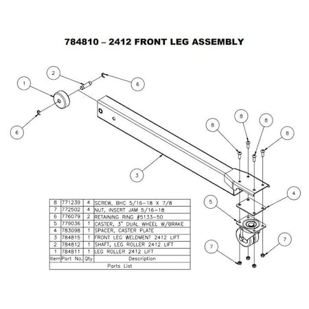 Sumner SHAFT, LEG ROLLER 2400 LIFT 784812
