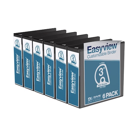 Davis Group Easyview Premium, Angle D Ring, Customizable, View Binder, (Black, 3"), PK6 8405-01-06