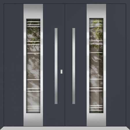 Vdomdoors Metal Double Doors Deux 5755 Gray Graphite Clear Glass Entry Modern Painted (W72xH80) Right hand Ou DEUX5755DEXD-GRE-W72xH80-RH-O