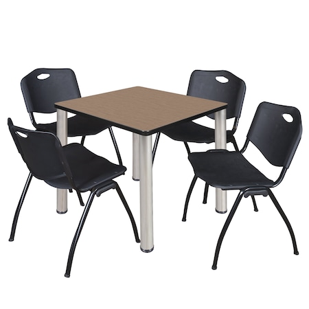 Regency Square Kee Breakroom Table W/ 4 M Stack Chairs, 30 in W, 30 in L, Noble Oak TB3030NOBPCM47BK