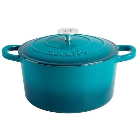 Crockpot Artisan 7 Quart Round Enameled Cast Iron Dutch Oven with Lid in Teal 137374.02