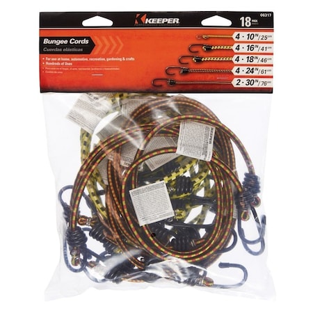 Keeper Bungee Cord Assortment, Rubber, Hook End 06317