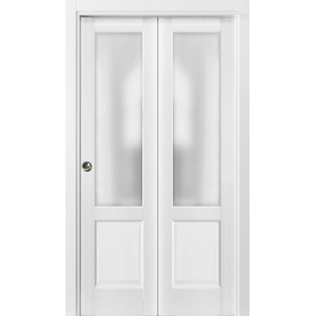 Sartodoors Sliding Closet Bi-fold Doors, Lucia 22 White Silk with Frosted Glass, Sturdy Tracks Moldings Trims LUCIA1422BF-BEM-84 x 84 (2* 42x84)