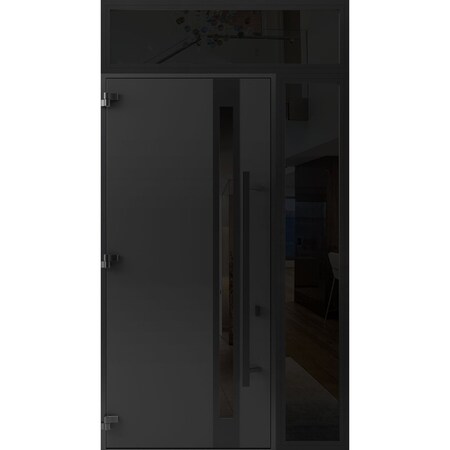 Vdomdoors Front Exterior Prehung Steel Door Ronex1033 Teak 96 Sidelight and Transom Window Sidelite Entry RONEX1033EXD-OAK-W36+12xH96+16-RH-I