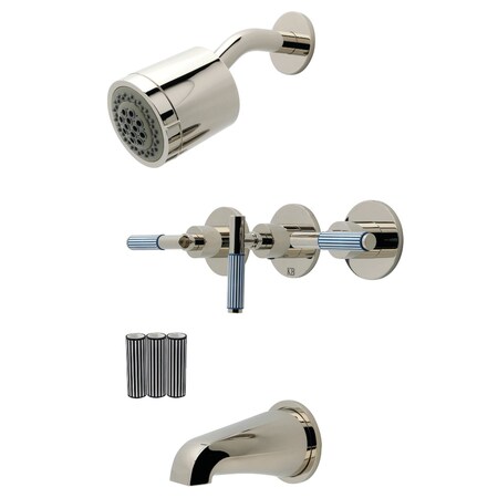 Kingston Brass Triple-Handle Tub and Shower Faucet, Polished Nickel KBX8136KPS