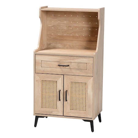 Baxton Studio Pavone Mid-Century Modern Oak Brown Wood Kitchen Cabinet 252-14025-ZORO