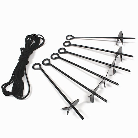 King Canopy 6-Piece Ground Anchor Kit, 15in Steel Powder Coated, Auger Style w/60 feet of Rope, Black A6200