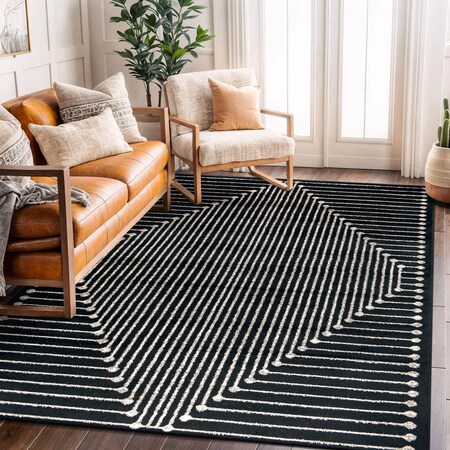 World Rug Gallery Modern Geometric Area Rug 5 ft x 7 ft Black WR91BLACK5X7