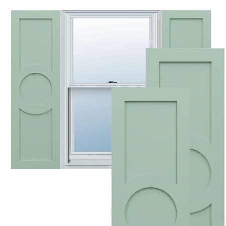 Ekena Millwork True Fit PVC Center Circle Arts & Crafts Fixed Mount Shutters, Seaglass, 15W x 66H, PR TFP001AC15X066SG