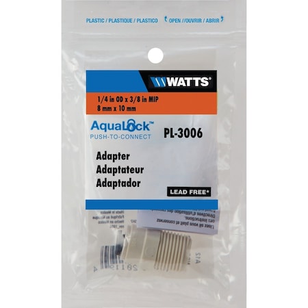 Watts Aqualock 1/4'' OD x 3/8'' MPT Push-to-Connect Plastic Adapter PL-3006