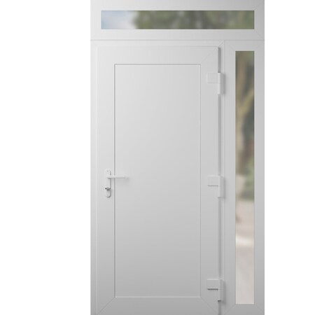 Vdomdoors Front Exterior Prehung Metal-Plastic Door, Manux 8111 White Silk, Side and Top Sidelite Transom, Of MANUX8111EXD-WS-W36+14xH80+14-LH