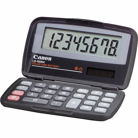 Canon 8-Digit Pocket Calculator, Dual Power, LS555H, 4-1/3" X 2-2/3" X 3/5", Black LS555H