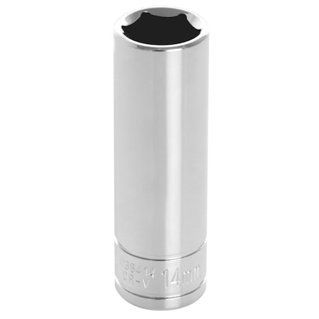Perform Tool Socket 3/8 In Drive; 14 mm; Metric; Deep Socket; 6 Point; Polished Nickel Chrome Plated; Vanadium W38414