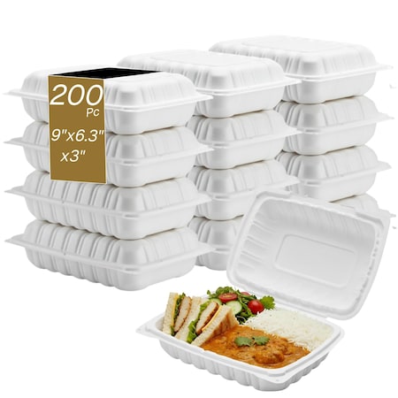 Eco Harmony Products Clamshell Hinged Food Storage Container, MFPP, Corner Lock, Tall, 9" x 6.3", 200PK 804589