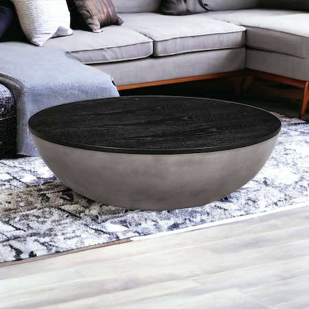 Homeroots 48" Black And Gray Solid Wood And Concrete Round Coffee Table 520638