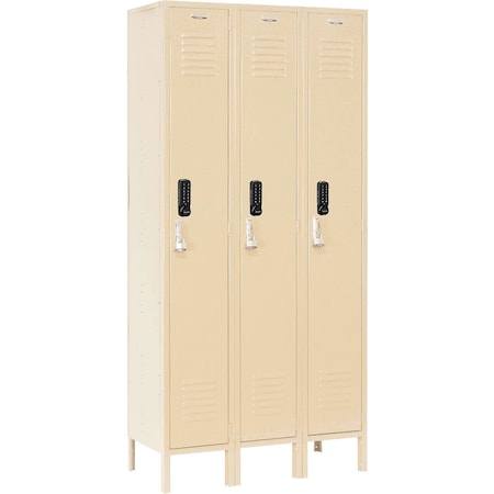 Global Industrial 1-Tier 3 Door Digital Locker, 36"W x 12"D x 66"H, Tan, Assembled 290818