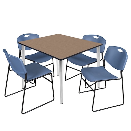 Regency Square Kahlo Breakroom Table W/ 4 Zeng Stack Chairs, 48 in W, 48 in L, Noble Oak TPL4848NOCM44BE