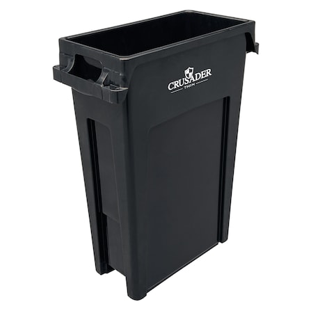 Crusader CTH 23 Gal Rectangular Slim-Profile Plastic Can, Black, Polypropylene CTH-23BK