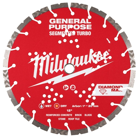 Milwaukee Tool 12" DIAMOND MAX Segmented Turbo, General Purpose Diamond Blade 49-93-9012