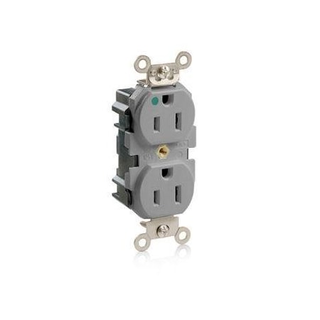 Leviton Straight Blade Receptacle, 5-15R, 15 A, 125V AC, Surface Mount, Self-Grounded M8200-GY