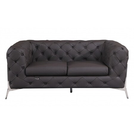 Homeroots 69in Brown And Silver Italian Leather Loveseat 477572