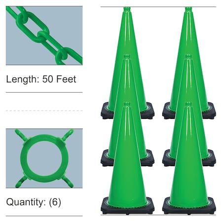 Mr. Chain Traffic Cone and Chain Kit, 28 in Height, Green 6 PK 93204-6