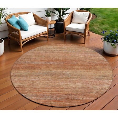 Homeroots 8' Copper Round Striped Washable Indoor Outdoor Area Rug 608463