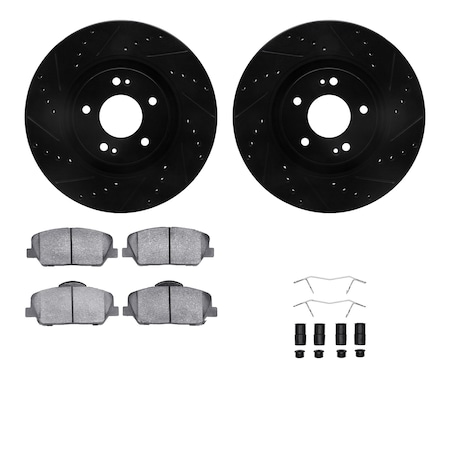 Dynamic Friction Co DFC Rotors-Drilled & Slotted-Black w/ 5000 Advanced Brake Pads Incl Hdw 8512-03003