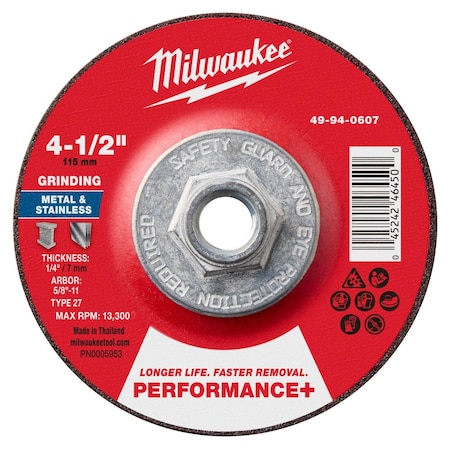 Milwaukee Tool Grinding Wheel, 4 1/2" dia. 49-94-0607