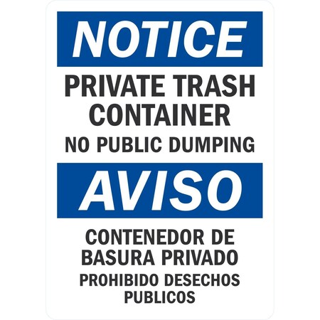 Lyle Private Trash Container, No Public Dumping / Contenedor Priv, 10x14, Non-Reflective, White G-1221-NA_10x14
