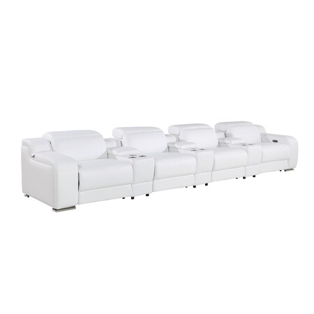 Homeroots 169" White Italian Leather Reclining USB Sofa 632870
