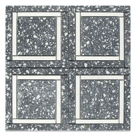 Apollo Tile 12x12 Light Gray, White Terrazzo, Dolomite Marble Mosaic Wall and Floor Tile 5 sq ft/case, 5PK APLVNZ8807SA