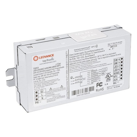 Ledvance LEDDriver, NFC, 0-10V, 5-1/8in-L, 1PK LEDrv40UNVC1400DIM1JAUX12NFC