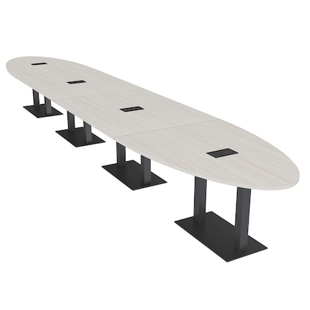 Skutchi Designs Oval Conference Table With Power Unit, 48 in W, 264 in L, Ivory HAR-OVL-48X264-DOU.BK-K458-EBLK