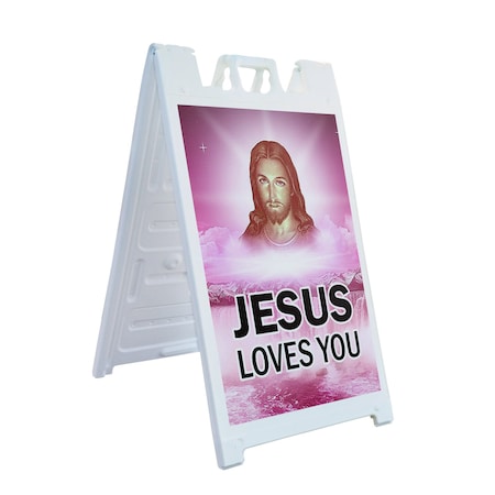 Signmission Jesus Loves You, A-Frame & 2 Sign Inserts, Heavy-Duty Plastic Frame SBHD-C-2436-Jesus Loves You