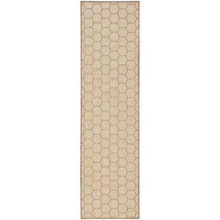 Homeroots 8' Natural And Beige Geometric Indoor Outdoor Runner Rug 564053