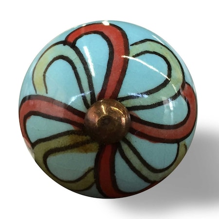 Homeroots Set of Eight Turquoise And Red Geometric Ceramic Drawer Pull Knobs, 8PK 332350
