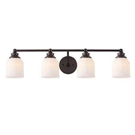 Jonathan Y Lydia 33.25" 4-Light Farmhouse Cottage Metal LED Vanity Light w/Frosted Glass Shades, Oil Rubbed Bron JYL7552C