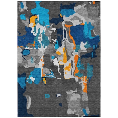 Homeroots 10' X 14' Charcoal Copper And Teal Blue Abstract Washable Indoor Outdoor Area Rug 599549