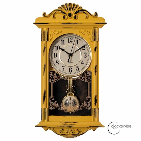 Clockswise Vintage Grandfather-Style Wall Clock with Wood-Effect Plastic Pendulum,  QI004145.YL