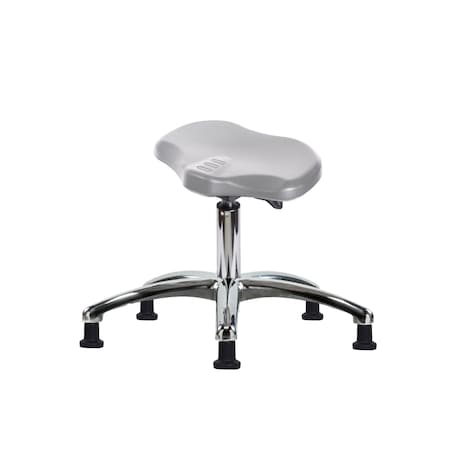Blue Ridge Ergonomics Polyurethane Ray Sit-Stand Stool Chrome - Desk Height with Stationary Glides in Gray Polyurethane PRPDHSO-CR-RG-GRY