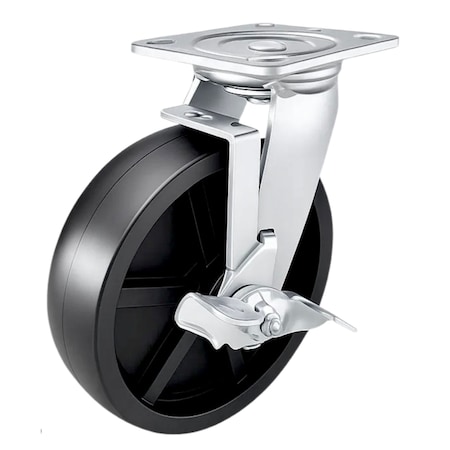 Hyw Products Heavy Duty Caster 8in Plastic Wheel, Swivel with Brake 40-80S-A1-HP-TB