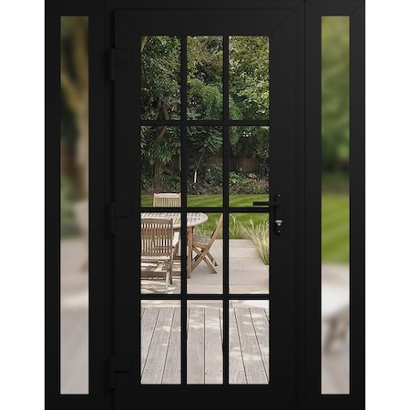 Vdomdoors Front Exterior Prehung Metal-Plastic Door Clear Glass / MANUX 8355 Matte Black / Office Commercial MANUX8355EXD-BLK-W12+36+12xH80-RH-I