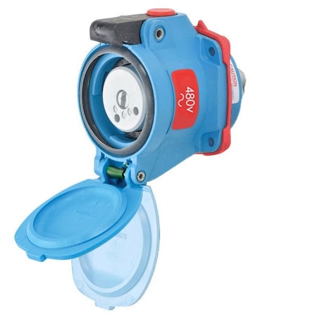Meltric DSN20 RECEPTACLE POLY BLUE SIZE 1 TYPE 4X IP 69 2P+G 20 A 480 VAC 60 Hz NO AUX 63-14042