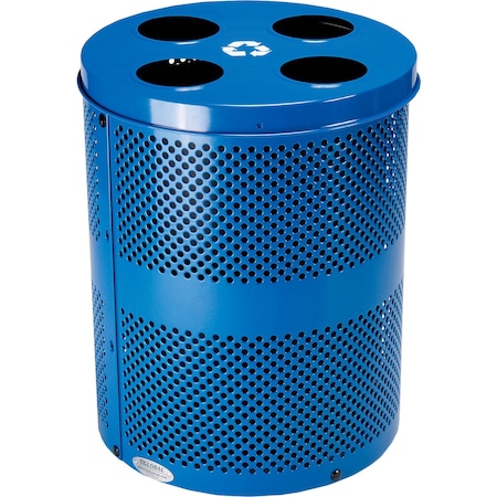 Global Industrial Outdoor Perforated Steel Recycling Can W/Multi-Stream Lid, 36 Gallon, Blue 641368RBL