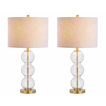 Jonathan Y Bella 27" Glass Triple-Sphere LED Table Lamp, Clear/Brass, 2PK JYL1070A-SET2