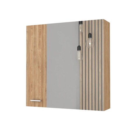 Homeroots 24" Natural Wood Floating Double Door Bathroom Vanity And Medicine Cabinet With Mirror 478390