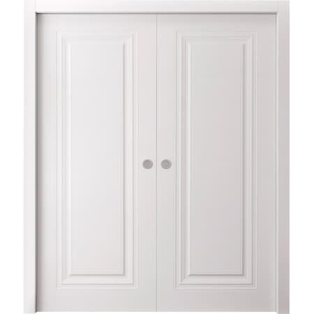 Sartodoors Sliding Double Pocket Doors 36 x 80 inches, BASIC 9111 White, Kit Rail Hardware, Solid Wood Inter BASIC9111DP-SKIN-36