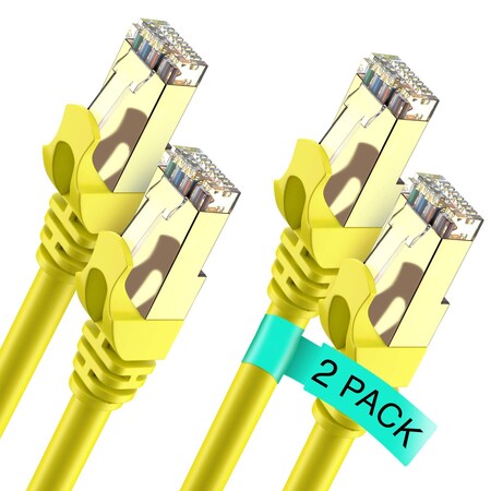 Maximm 2ft Flat Cat7 SFTP Shielded Ethernet Cable, 2PK, Yellow, 2PK CAT72FTYellow-2Pk