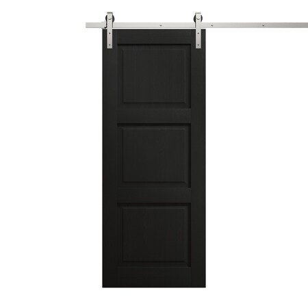Sartodoors Modern Barn Door 30 x 96 inches, Ego 5010 Painted Black Oak, 6.6FT Silver Rail Track Heavy Hardwar EGO5010BD-S-CHK-3096
